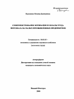 Совершенствование мотивации и оплаты труда персонала на малых промышленных предприятиях - тема автореферата по экономике, скачайте бесплатно автореферат диссертации в экономической библиотеке