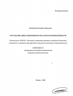 Управление инвестиционными рисками в промышленности - тема автореферата по экономике, скачайте бесплатно автореферат диссертации в экономической библиотеке