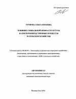 Влияние социальной инфраструктуры на воспроизводственные процессы в сельском хозяйстве - тема автореферата по экономике, скачайте бесплатно автореферат диссертации в экономической библиотеке