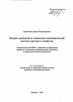 Бюджет развития в социально-экономической системе местного хозяйства - тема автореферата по экономике, скачайте бесплатно автореферат диссертации в экономической библиотеке