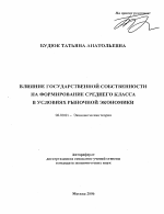 Влияние государственной собственности на формирование среднего класса в условиях рыночной экономики - тема автореферата по экономике, скачайте бесплатно автореферат диссертации в экономической библиотеке