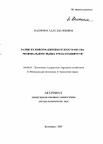 Развитие информационного пространства регионального рынка труда и занятости - тема автореферата по экономике, скачайте бесплатно автореферат диссертации в экономической библиотеке
