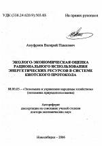 Эколого-экономическая оценка рационального использования энергетических ресурсов в системе Киотского протокола - тема автореферата по экономике, скачайте бесплатно автореферат диссертации в экономической библиотеке