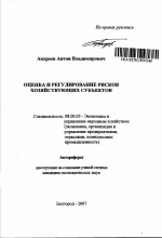 Оценка и регулирование рисков хозяйствующих субъектов - тема автореферата по экономике, скачайте бесплатно автореферат диссертации в экономической библиотеке