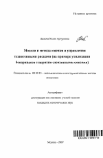 Модели и методы оценки и управления техногенными рисками - тема автореферата по экономике, скачайте бесплатно автореферат диссертации в экономической библиотеке