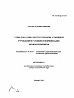 Теория и практика реструктуризации больничных учреждений в условиях реформирования здравоохранения РФ - тема автореферата по экономике, скачайте бесплатно автореферат диссертации в экономической библиотеке