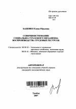 Совершенствование социально-страхового механизма воспроизводства трудовых ресурсов - тема автореферата по экономике, скачайте бесплатно автореферат диссертации в экономической библиотеке
