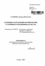 Основные направления формирования устойчивого предпринимательства - тема автореферата по экономике, скачайте бесплатно автореферат диссертации в экономической библиотеке
