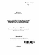 Формирование системы мониторинга реализации программы социально-экономического развития региона - тема автореферата по экономике, скачайте бесплатно автореферат диссертации в экономической библиотеке