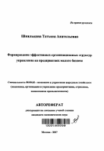 Формирование эффективных организационных структур управления на предприятиях малого бизнеса - тема автореферата по экономике, скачайте бесплатно автореферат диссертации в экономической библиотеке