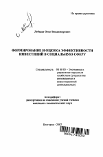 Формирование и оценка эффективности инвестиций в социальную сферу - тема автореферата по экономике, скачайте бесплатно автореферат диссертации в экономической библиотеке