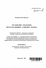 Организация управления пространственным развитием региона - тема автореферата по экономике, скачайте бесплатно автореферат диссертации в экономической библиотеке