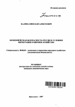 Экономическая безопасность России в условиях интеграции в мировое хозяйство - тема автореферата по экономике, скачайте бесплатно автореферат диссертации в экономической библиотеке