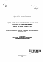 Оценка социальной эффективности организаций потребительской кооперации на основе трудовых показателей - тема автореферата по экономике, скачайте бесплатно автореферат диссертации в экономической библиотеке