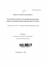 Реализация сетевых стратегий консолидации капитала национального финансового сектора - тема автореферата по экономике, скачайте бесплатно автореферат диссертации в экономической библиотеке