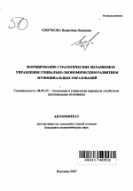 Формирование стратегических механизмов управления социально-экономическим развитием муниципальных образований - тема автореферата по экономике, скачайте бесплатно автореферат диссертации в экономической библиотеке