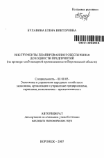 Инструменты планирования и обеспечения доходности предприятий - тема автореферата по экономике, скачайте бесплатно автореферат диссертации в экономической библиотеке