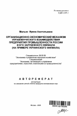 Организационно-экономический механизм управленческого взаимодействия предприятия промышленности России и его зарубежного филиала - тема автореферата по экономике, скачайте бесплатно автореферат диссертации в экономической библиотеке