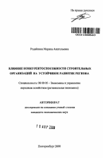 Влияние конкурентоспособности строительных организаций на устойчивое развитие территории - тема автореферата по экономике, скачайте бесплатно автореферат диссертации в экономической библиотеке