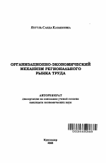 Организационно-экономический механизм регионального рынка труда - тема автореферата по экономике, скачайте бесплатно автореферат диссертации в экономической библиотеке