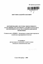 Формирование системы эффективного сотрудничества крупного, среднего и малого предпринимательства в инновационной экономике - тема автореферата по экономике, скачайте бесплатно автореферат диссертации в экономической библиотеке
