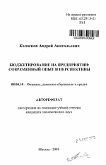 Бюджетирование на предприятии: современный опыт и перспективы - тема автореферата по экономике, скачайте бесплатно автореферат диссертации в экономической библиотеке