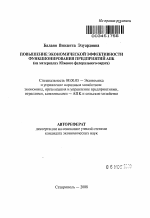 Повышение экономической эффективности функционирования предприятий АПК - тема автореферата по экономике, скачайте бесплатно автореферат диссертации в экономической библиотеке