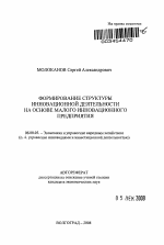 Формирование структуры инновационной деятельности на основе малого инновационного предприятия - тема автореферата по экономике, скачайте бесплатно автореферат диссертации в экономической библиотеке