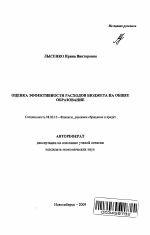 Оценка эффективности расходов бюджета на общее образование - тема автореферата по экономике, скачайте бесплатно автореферат диссертации в экономической библиотеке