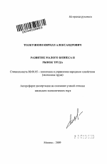 Развитие малого бизнеса и рынок труда - тема автореферата по экономике, скачайте бесплатно автореферат диссертации в экономической библиотеке