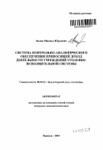 Система контрольно-аналитического обеспечения приносящей доход деятельности учреждений уголовно-исполнительной системы - тема автореферата по экономике, скачайте бесплатно автореферат диссертации в экономической библиотеке