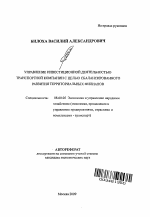 Управление инвестиционной деятельностью транспортной компании с целью сбалансированного развития территориальных филиалов - тема автореферата по экономике, скачайте бесплатно автореферат диссертации в экономической библиотеке