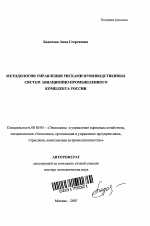 Методология управления рисками производственных систем авиационно-промышленного комплекса России - тема автореферата по экономике, скачайте бесплатно автореферат диссертации в экономической библиотеке