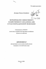 Формирование эффективного хозяйственного механизма АПК в трансформационной экономике - тема автореферата по экономике, скачайте бесплатно автореферат диссертации в экономической библиотеке