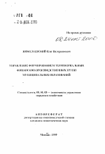 Управление формированием территориальных финансово-производственных групп муниципальных образований - тема автореферата по экономике, скачайте бесплатно автореферат диссертации в экономической библиотеке