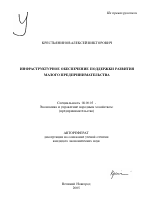 Инфраструктурное обеспечение поддержки развития малого предпринимательства - тема автореферата по экономике, скачайте бесплатно автореферат диссертации в экономической библиотеке