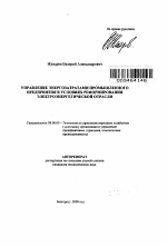 Управление энергозатратами промышленного предприятия в условиях реформирования электроэнергетической отрасли - тема автореферата по экономике, скачайте бесплатно автореферат диссертации в экономической библиотеке