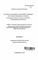 Разработка механизма управления развитием ресурсного потенциала региона - тема автореферата по экономике, скачайте бесплатно автореферат диссертации в экономической библиотеке