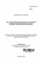 Инструменты программно-целевого управления развитием биоэнергетического сектора топливно-энергетического комплекса - тема автореферата по экономике, скачайте бесплатно автореферат диссертации в экономической библиотеке