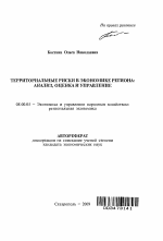 Территориальные риски в экономике региона: анализ, оценка и управление - тема автореферата по экономике, скачайте бесплатно автореферат диссертации в экономической библиотеке