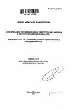 Формирование организационной структуры управления в системе предпринимательства - тема автореферата по экономике, скачайте бесплатно автореферат диссертации в экономической библиотеке