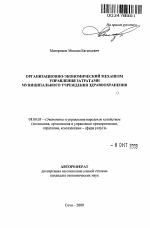 Организационно-экономический механизм управления затратами муниципального учреждения здравоохранения - тема автореферата по экономике, скачайте бесплатно автореферат диссертации в экономической библиотеке