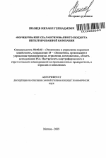 Формирование сбалансированного бюджета интегрированной компании - тема автореферата по экономике, скачайте бесплатно автореферат диссертации в экономической библиотеке