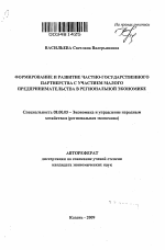 Формирование и развитие частно-государственного партнерства с участием малого предпринимательства в региональной экономике - тема автореферата по экономике, скачайте бесплатно автореферат диссертации в экономической библиотеке