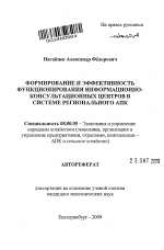 Формирование и эффективность функционирования информационно-консультационных центров в системе регионального АПК - тема автореферата по экономике, скачайте бесплатно автореферат диссертации в экономической библиотеке
