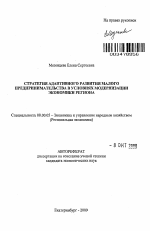 Стратегия адаптивного развития малого предпринимательства в условиях модернизации экономики региона - тема автореферата по экономике, скачайте бесплатно автореферат диссертации в экономической библиотеке