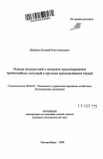 Оценка последствий и механизм предотвращения чрезвычайных ситуаций в крупном промышленном городе - тема автореферата по экономике, скачайте бесплатно автореферат диссертации в экономической библиотеке