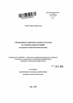 Управление развитием сферы культуры на региональном уровне - тема автореферата по экономике, скачайте бесплатно автореферат диссертации в экономической библиотеке