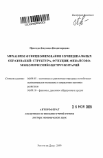 Механизм функционирования муниципальных образований: структура, функции, финансово-экономический инструментарий - тема автореферата по экономике, скачайте бесплатно автореферат диссертации в экономической библиотеке