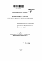 Формирование и реализация социально-трудового потенциала предприятия - тема автореферата по экономике, скачайте бесплатно автореферат диссертации в экономической библиотеке